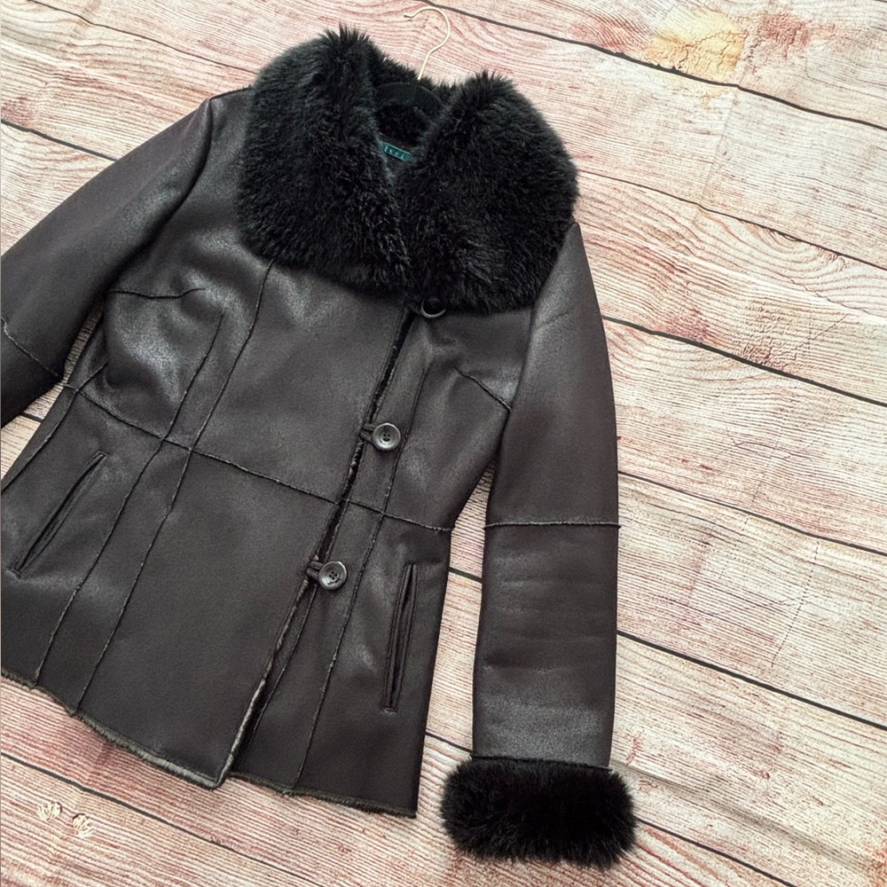 Velvet • Black Button Up Winter Coat with Faux Fur Trim - Women’s Size Large - Picture 12 of 16